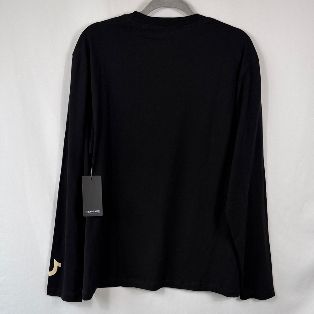 True Religion NWT Black and Cream Long Sleeve Tee. Raised logo. Mens Size L - Picture 5 of 7